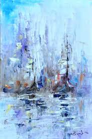 Abstract sailboats painting wall art: Sailing Ships At Humid Sea Painting Abstract Painting Abstract Oil Painting Abstract