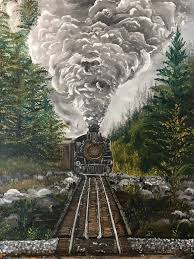 How to paint clouds, red clouds painting, acrylic sunset painting, art, acrylmalerei. Autumn Landscape Train Original Painting Railway Smoke Clouds Pine Trees Steampunk Gift To Man Painting By Anastasia Posylaeva Saatchi Art