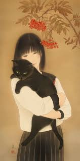 The figurine depicts a sitting cat, traditionally a calico japanese bobtail, beckoning with an upright paw. Matsuura Shiori Cats Illustration Black Cat Art Cat Illustration