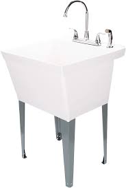 Remove the old sprayer housing (if necessary) by unscrewing the mounting nut from under the sink with a pair of pliers or a basin. Amazon Com Utility Sink Laundry Tub With Chrome Finish High Rise Faucet By Maya With Side Sprayer Large Basin And Metal Legs Great For Workroom Shop Garage Basement Mud Room White Tub Home
