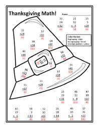 The top of the page contains a key for coloring and each page contains. Pilgrim Math Thanksgiving Color By Number 2 Digit Addition Thanksgiving Math 2nd