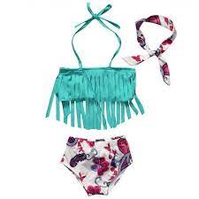 Paisley Fringe Two Piece Swimsuit W Headband Baby Girl Swimwear Baby Girl Tankini Girls Tankini