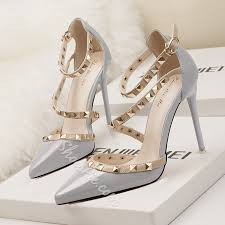 Shoespie Stylish Buckle Rivet Pointed Toe Stiletto Heels Ankle Strap High Heels Stiletto Heels Wedding Shoes Heels