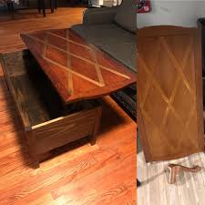 She painted the tabletop three times and then covered it with three coats of polyurethane in a satin finish, to give it a smooth, durable finish. Repurposed An Old Coffee Table Top Into A Lift Top With Storage Bottom Beginnerwoodworking