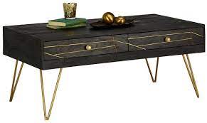 .schwarz couchtisch schwarz und gold wohnzimmertisch sicherheitsglas und stahl glastisch 6. Couchtisch Massivholz Mit 2 Schubladen Schwarz Pulverbeschichtetes Eisen Einfrasungen In Goldfarben 115 X 60 Cm Coffee Table Table Pallet Coffee Table