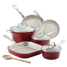 Ayesha Curry 10 Piece Porcelain Enamel Nonstick Pots And Pans Set Cookware Set Sienna Red Walmart Com Cookware Set Pots And Pans Sets Ayesha Curry