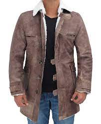 Men S Shearling Brown Leather Coat Distressed Winter Leather Jacket