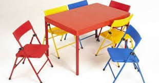 Amazon Com Cosco Products 37371red1e Kid S 7 Piece Folding Chair And Table Set Red Childrens Table Kids Table Chair Set Kids Folding Table Childrens Table