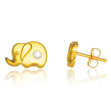 14k Real Yellow Gold Elephant Post Stud Shiny Cz Earrings Baby Kids Gold Elephant Baby Earrings Earrings