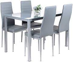 By clicking ok or continuing to use this site, you agree that we may collect and use your personal data and set cookies to improve your experience and customise. Dining Table And Chairs Set Of 4 Glass Grey Kitchen Table And 4 Faux Leather Padded Chairs Kitchen Dining Table Set Amazon Co Uk Home Kitchen