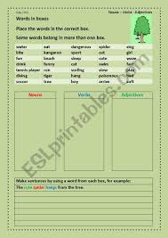 Nouns verbs and adjectives nouns verbs and adjectives. Words In Boxes Nouns Verbs Adjectives Esl Worksheet By Subj