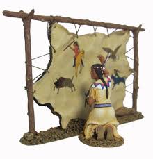 Curing large animal pelts although small hides will dry thoroughly from air circulation alone, large pelts must be salted. Indian Woman Drawing On Buffalo Hide Team Miniatures Ida6016 Native American Indian