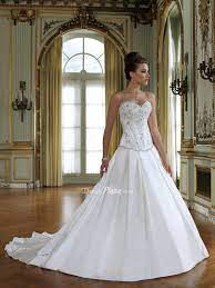 Satin Sweetheart Strapless Beaded Floral Bodice Dropped Waist Ball Gown Wedding Dress Unique Wedding Gowns Stylish Wedding Dresses Ruched Wedding Dress