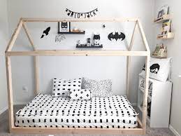 Diy Montessori Floor House Bed Arlo S Monochrome Toddler Boy Bedroom Rain And Pine Toddler Floor Bed House Beds For Kids Diy Toddler Bed