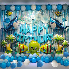 The week of his party we decided to make fishing decorations as a project for the kids. Shark Birthday Party Backdrop Decorations Marine Animals Ocean Animals Themed Balloon Birthday Party Supplies Fish