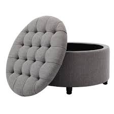 This storage ottoman has a split lift up top that opens to reveal an inner storage. Eluxury Round Storage Ottoman Grey Target