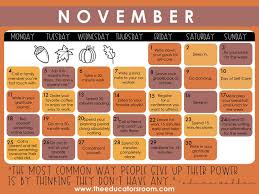 Teacher Self Care Calendar November 2019 The Educators Room In 2020 Care Calendar Self Care Self