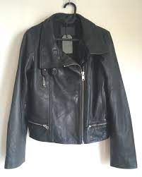 All Saints Genuine Leather Jacket Black Bales Biker Uk 12 Leather Denim Jackets Leather Jacket