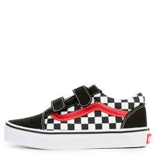 Black And True White Checkered Vans Vans Grade School Vans Uy Old Skool V Checkerboard Black Red True White Black And Red Old School Vans Old Skool Black