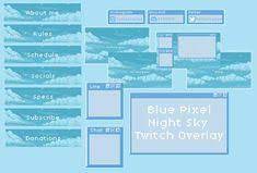 Perhaps you are wondering how to create i've adjusted the html, css, and js to change the function of the popup overlay. Cute Blue Pixel Night Sky With Cloud Twitch Stream Overlay With Screens Camera Frame Chat Box Game Frame Panels Socials Bar In 2021 Overlays Night Skies Twitch Streaming Setup