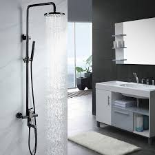 Single Handle Black Nickel Exposed Rain Shower System Tub Filler Spout Adjustable Height Rain Shower System Shower Systems Shower Faucet