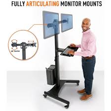 Setting up dual monitors helps your productivity immensely. Dual Monitor Mobile Workstation With Keyboard Tray Stand Steady