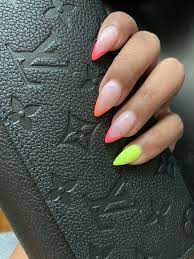 Neon French Neon Nails Almond Acrylic Nails Designs Summer Acrylic Nails
