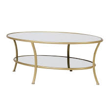 There is no standard dimensions of a coffee table, they come in all shapes and sizes, the only measurement that they may have anything close to common is their height, but even that varies. Large Glass Topped Gold Coffee Table
