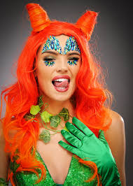 Womens Poison Ivy Style Red Orange Horn Shaped Wig