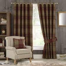 Wine Highland Check Lined Eyelet Curtains Curtains Living Room Dining Room Curtains Pleated Curtains