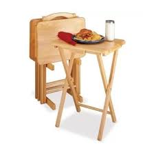 4 Tv Trays Set With Stand Table Wood Folding Living Room Dinner Natural Finish Winsome Modern Folding Snack Table Snack Table Set Tv Tray Table