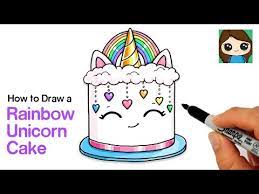 Learn how to draw a cute rainbow unicorn cake with hearts raining down easy, step by step. How To Draw A Rainbow Unicorn Cake Myhobbyclass Com