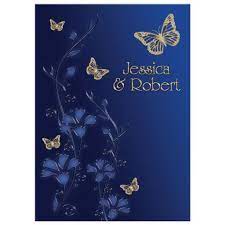 Wedding Invitation Royal Blue And Gold Flowers Butterflies Royal Blue Wedding Invitations Royal Blue And Gold Wedding Flower Guide