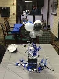 Black And White Birthday Table Decorations 70th Birthday Centerpieces Blue Black White And Silver Blue Birthday Parties Blue Party Decorations Birthday Centerpieces