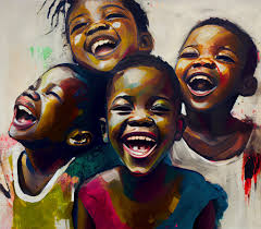 African Black Art, African Children Laughing, Digital Art African Black  Art, Digital Download, Black Art Prints, Happy Kids ,