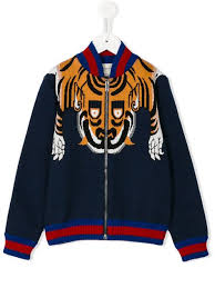Shop Gucci Kids Tiger Knit Jacket Gucci Kids Designer Bomber Jacket Jackets
