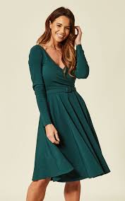 Nicky Wrapped Green Party Dress With Long Sleeve By Collectif Clothing