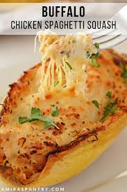 Yum Cheesy Buffalo Chicken Spaghetti Squash In 2020 Spaghetti Squash Side Dish Recipe Baked Spaghetti Buffalo Chicken Spaghetti Squash