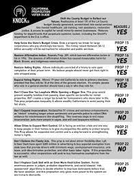 The Knock La California State Proposition Cheat Sheet For The November 2020 General Election Knock La