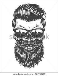 Les crânes hipster sont originaux et intemporels Monochrome Illustration Of Skull With Beard Mustache Hipster Haircut And Sunglasses With Big City Tatouages Tete De Mort Logo Barbe Illustration Tete De Mort