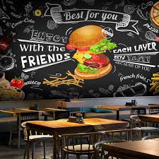 Fast Food Restaurant Wallpaper Cafe Wall Decor Hamburger Wall Etsy Cafe Wall Food Wall Art Mural