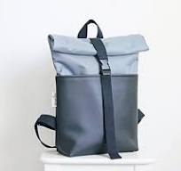 Grey Vegan Leather Roll Top Backpack: Unisex Travel Rucksack ...