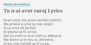 Madalina manole vreau sa te uit versuri. Tu N Ai Avut Curaj Lyrics By MÄƒdÄƒlina Manole N Am Uitat Nici Acum