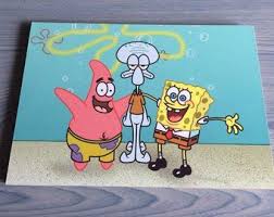 Spongebob Painting Photo Print Wood Poster Picture Wall Art Decoration For Office Living Room Spongebob Painting Mini Canvas Art Canvas Drawings