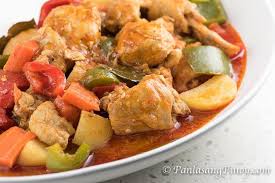 Chicken Afritada With Bell Pepper Panlasang Pinoy Recipe Chicken Afritada Recipe Stuffed Peppers Recipes