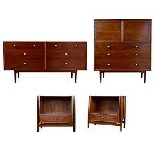 Vintage mid century modern brown walnut bed frame full headboard by white furn. Kipp Stewart Declaration Bedroom Set For Drexel Newly Restored Circa 1950 At 1stdibs