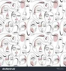 Black And White Line Drawing Background One Line Drawing Abstract Face Seamless Pattern Modern Minimalism Art Aesthetic Contour Continuous Line Background With Abstract Faces Line Drawing Drawings