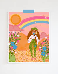 Peaceful Whimsical Rainbow Art Print Magical Flower Field Etsy Rainbow Art Art Prints Art