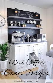 Possibly kitchen canisters for coffee, etc, and baskets or boxes for. 18 Coffee Corner Decor Ideas With Black Background In White Kitchen Coffee Bar Home Wine And Coffee Bar Home Coffee Bar