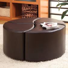Round Brown Ottoman From Four Parts Leather Ottoman Coffee Table Round Leather Ottoman Storage Ottoman Coffee Table